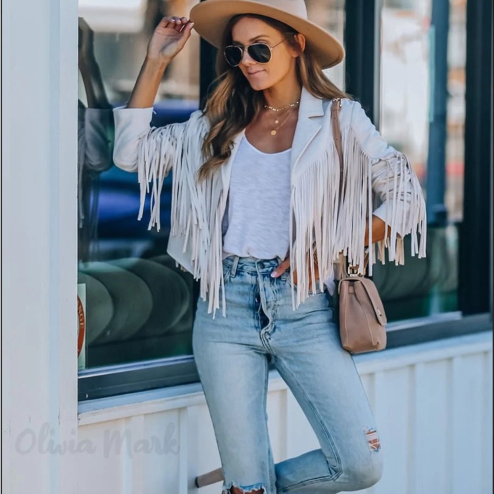 boho tassel women faux suede fringe jacket blazer - Picture 3 of 5